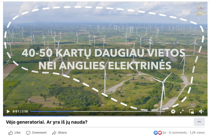 Ekrano nuotr. iš „Facebook“/Vaizdo įraše keliamos abejonės dėl vėjo energetikos naudos ir patikimumo