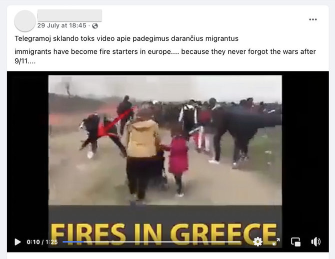Ekrano nuotr. iš „Facebook“/2019 m. įvykiai pateikiami kaip įrodymas, esą miškų gaisrus pradėjo migrantai