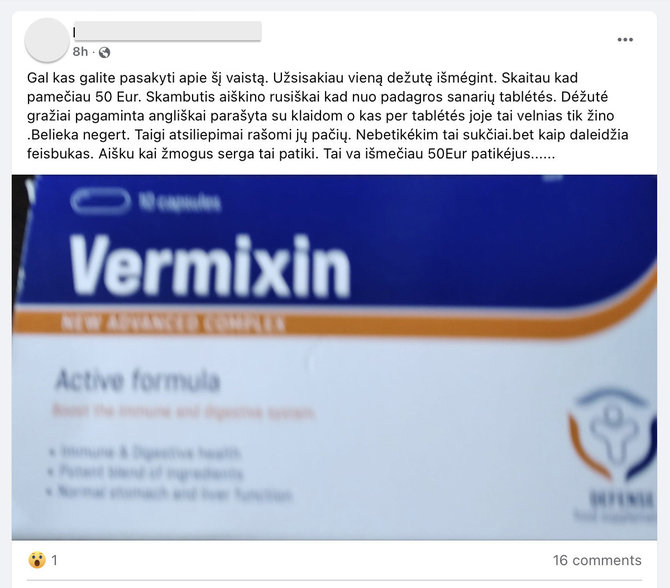 Ekrano nuotr. iš „Facebook“/Žmonės raginami vaistus ir maisto papildus pirkti legaliose prekybos vietose, o ne iš fiktyvių pardavėjų