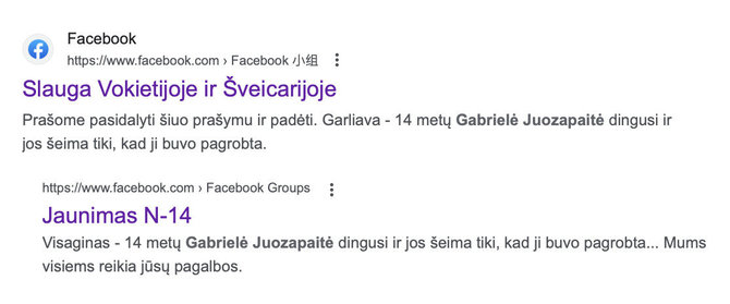 Ekrano nuotr. iš google.com/Nuorodomis į žinutę apie tariamai dingusią paauglę dalytasi socialiniame tinkle, bet pareigūnų pranešimų dėl paieškos nebuvo