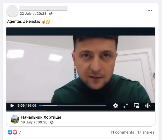 Ekrano nuotr. iš „Facebook“/Melagingu filmu apie Volodymyrą Zelenskį dalijamasi ir Lietuvoje