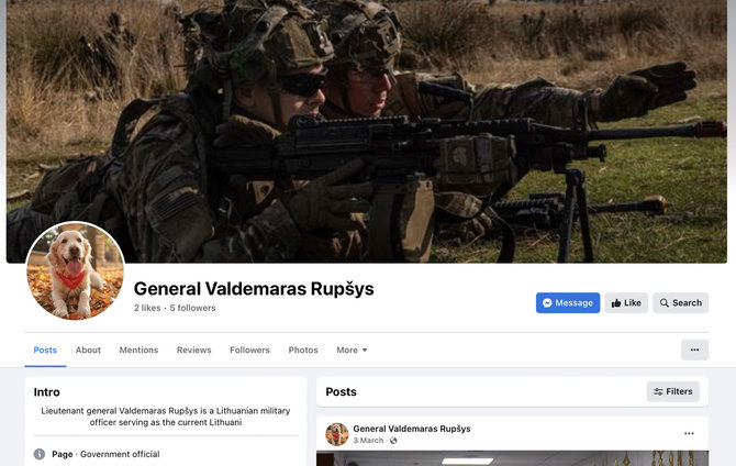 Ekrano nuotr. iš „Facebook“/Vienoje paskyroje vietoj Valdemaro Rupšio - šuns nuotrauka