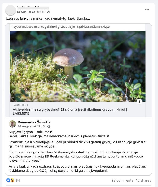 iInternete kilo pasipiktinimas dėl tariamo ketinimo apriboti grybavimą