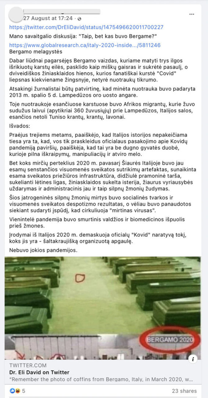 Ekrano nuotr. iš „Facebook“/Lietuvoje prisiminta seniai paneigta melagiena