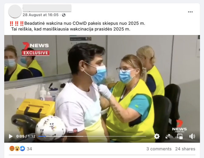 Ekrano nuotr. iš „Facebook“/Dalijantis Australijos televizijos reportažu, gąsdinama masine vakcinacija jau po poros metų