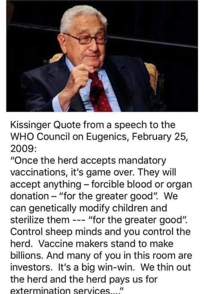 Ekrano nuotr. iš „Facebook“/Šie tariamai Henry'io Kissingerio pasakyti žodžiai platinami jau kelerius metus