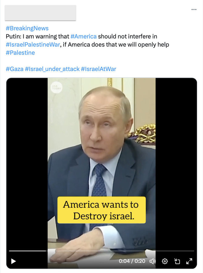 Ekrano nuotr. iš „Twitter“/Vladimiro Putino žodžiai buvo išversti neteisingai