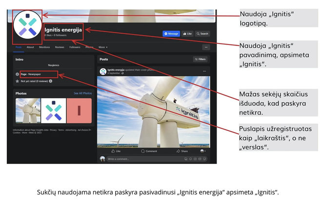 Screenshot from Debunk.org/Skučiai used not only the Ignitis company name, but also the trademark