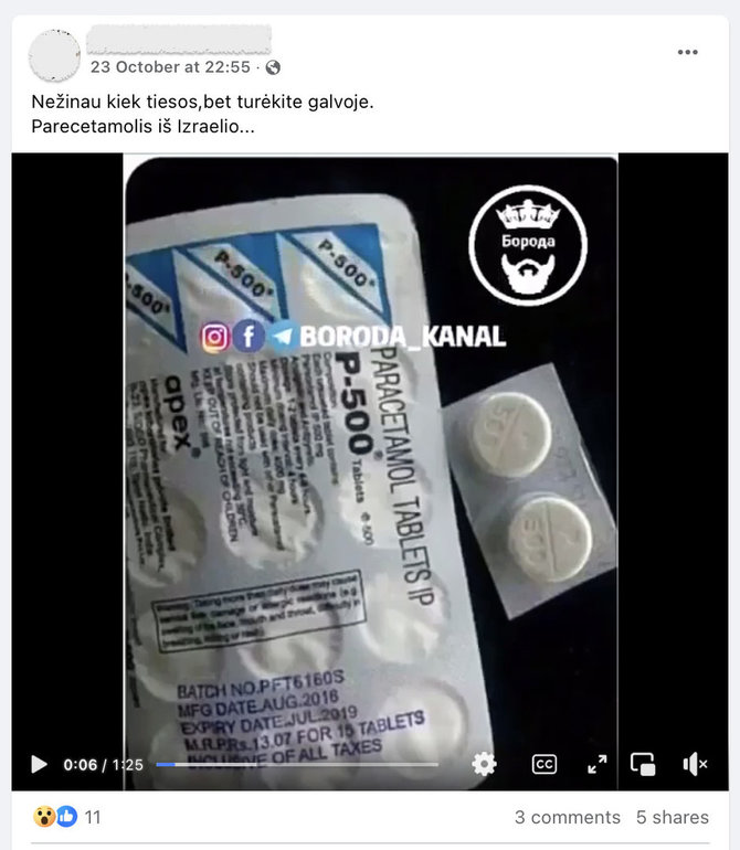 Ekrano nuotr. iš „Facebook“/Seniai ir ne kartą paneigta melagiena vėl platiname Lietuvoje