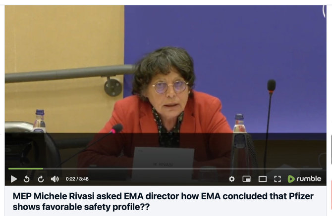Ekrano nuotr. iš rumble.com/Michèle Rivasi kėlė įvairius klausimus, susijusius su COVID-19 vakcinomis
