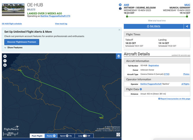 Ekrano nuotr. iš flightaware.com/Iš Antverpeno atskridęs lėktuvas tiesiog stovėjo Miuncheno oro uoste ir nesiruošė skristi į Dubajų