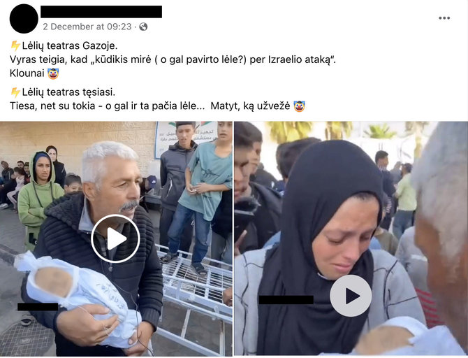 Ekrano nuotr. iš „Facebook“/Vaizdo įrašuose ir nuotraukose matomas žuvęs palestinietis kūdikis ir jo mama bei senelis