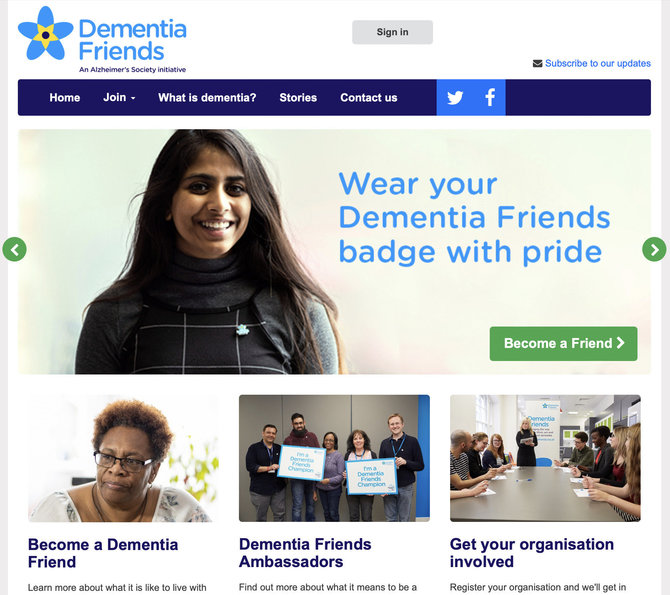 Ekrano nuotr. iš dementiafriends.org.uk/Neužmirštuolė tapo ir Alzheimerio ligos draugijos iniciatyvos simboliu