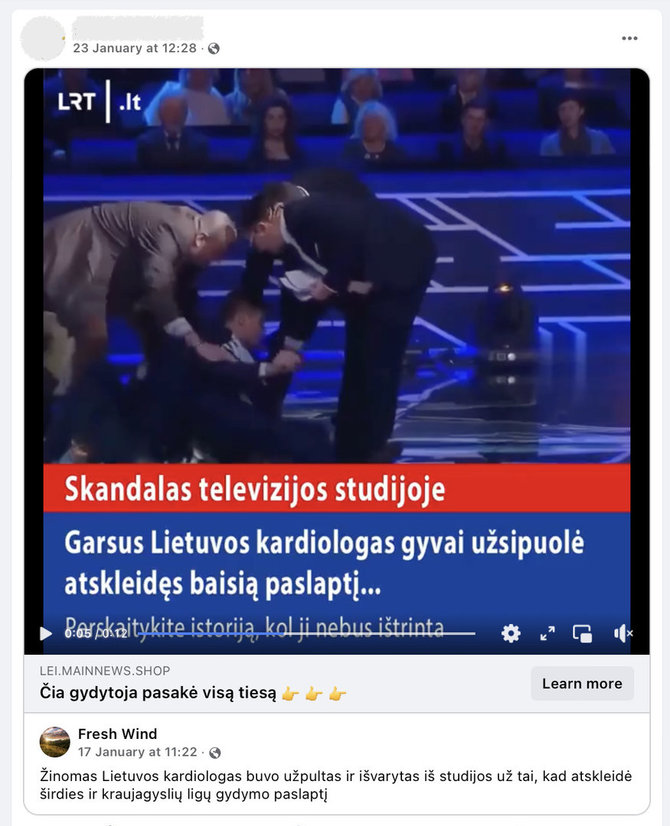 Ekrano nuotr. iš „Facebook“/Žinia apie tariamai TV studijoje į muštynes patekusį mediką patikėjo ir kai kurie internautai