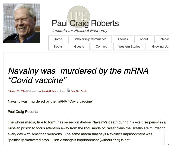 Ekrano nuotr. iš paulcraigroberts.org/Internete jau spekuliuojama, esą Aleksejų Navalną pakirto vakcina nuo COVID-19