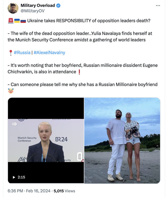 Ekrano nuotr. iš „X“/Internete platinami gandai apie tariamus nesantuokinius Julijos Navalnajos ryšius