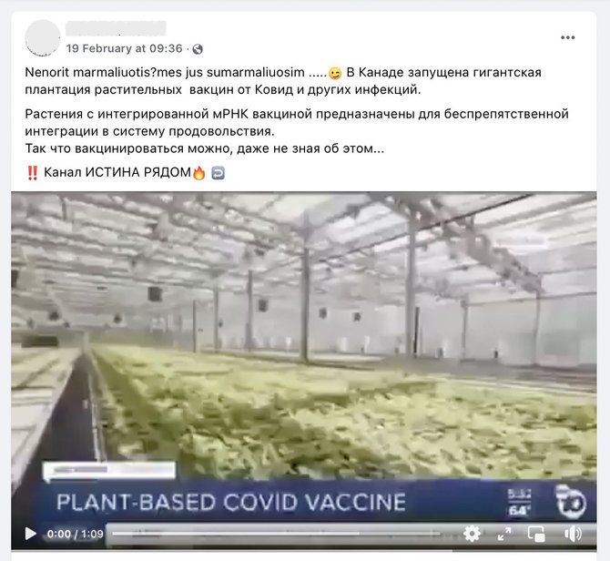 Ekrano nuotr. iš „Facebook“/Informacinis klipas apie valgomas vakcinas platinamas su klaidinančiais komentarais 