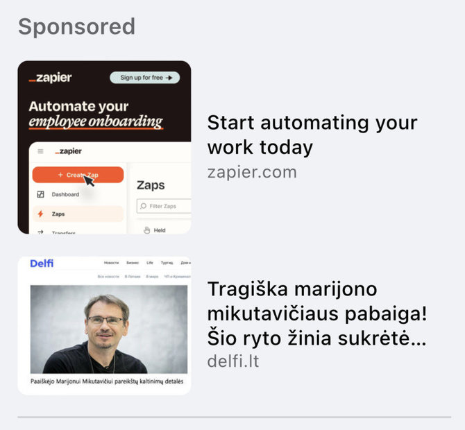 Ekrano nuotr. iš „Facebook“/Klaidinanti informacija apie investavimo platformas skelbiama žinomus portalus primenančiuose tinklalapiuose