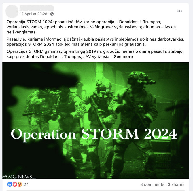 Ekrano nuotr. iš „Facebook“/Operacija „Storm“ yra sugalvoja sąmokslo teorijų platintojų