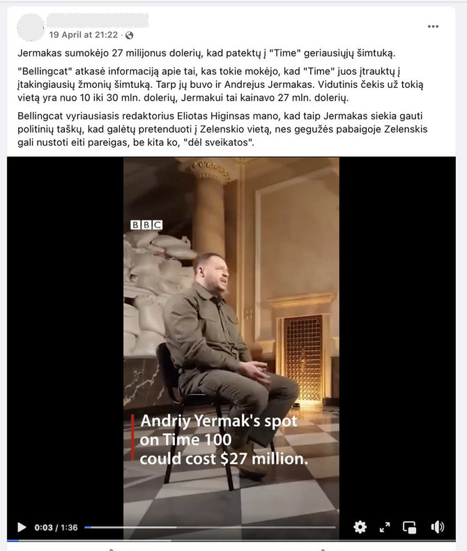 Ekrano nuotr. iš „Facebook“/Melas, kad Andrijus Jermakas už vietą „Time“ įtakingiausių žmonių šimtuke sumokėjo 27 mln. dolerių