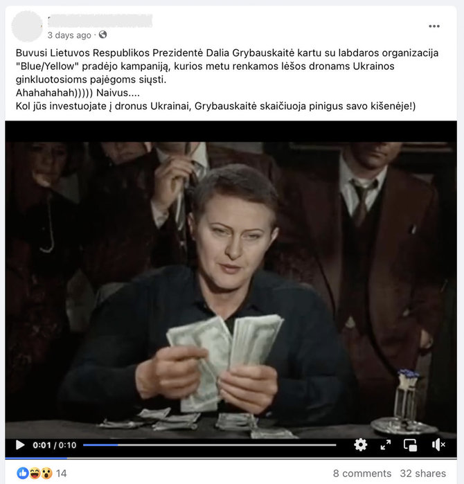 Ekrano nuotr. iš „Facebook“/Dalios Grybauskaitės veidas buvo įklijuotas į filmo „Cincinačio vaikis“ kadrą