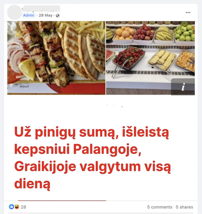 Ekrano nuotr. iš „Facebook“/Išvada apie pigesnį maistą Graikijoje padaryta po vienų pietų greito maisto restoranėlyje