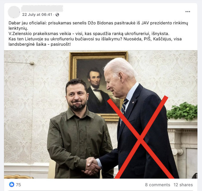 Ekrano nuotr. iš „Facebook“/Teiginys, kad pasisveikinimas su Volodymyru Zelenskiu pakeičia svarbių politikų karjerą, yra mitas