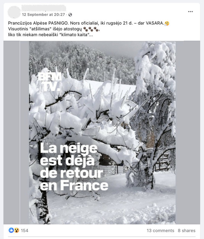 Ekrano nuotr. iš „Facebook“/Alpėse sninga net vasarą ir tai nerodo, kad klimatas nesikeičia, mokslininkai kalba apie priešingą procesą - dėl to sniego kaip tik mažėja