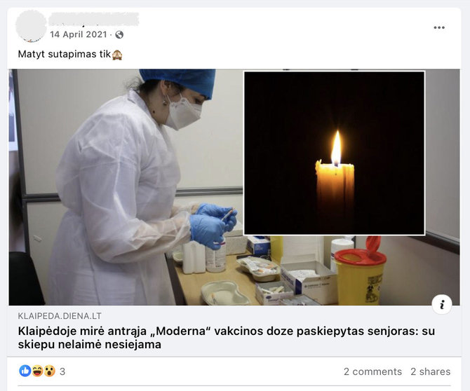 Ekrano nuotr. iš „Facebook“/Senjoro mirtis nebuvo susieta su vakcina nuo COVID-19, nors jis buvo ką tik pasiskiepijęs, tačiau „Facebook“ vartotoja tai padarė