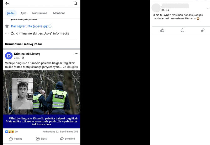 Ekrano nuotr. iš „Facebook“/Dėmesį į apgaulingą įrašą atkreipė ir internautai