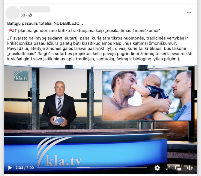 Ekrano nuotr. iš „Facebook“/Netiesa, kad „lyčių kritiką“ JT ketina priskirti nusikaltimams žmoniškumui, apie tai net nebuvo diskutuota