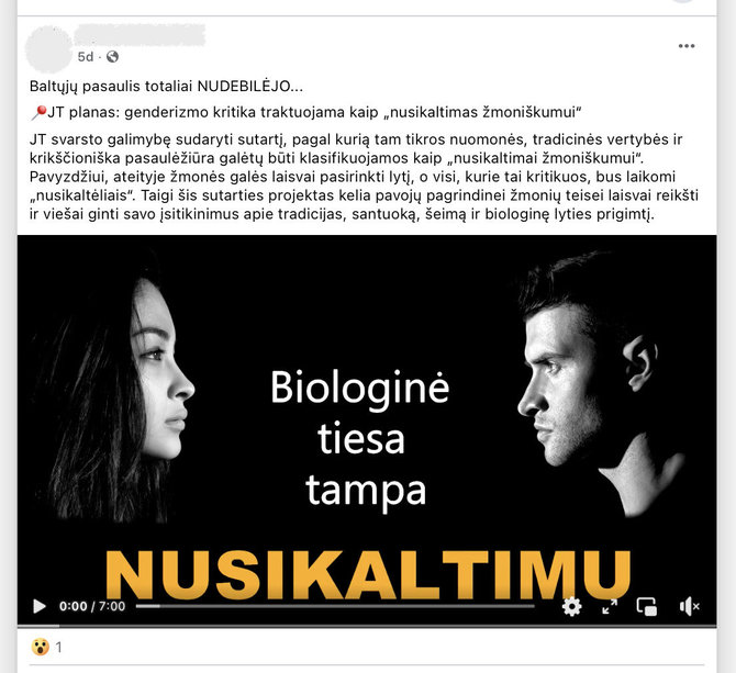 Ekrano nuotr. iš „Facebook“/Netiesa, kad „lyčių kritiką“ JT ketina priskirti nusikaltimams žmoniškumui, apie tai net nebuvo diskutuota