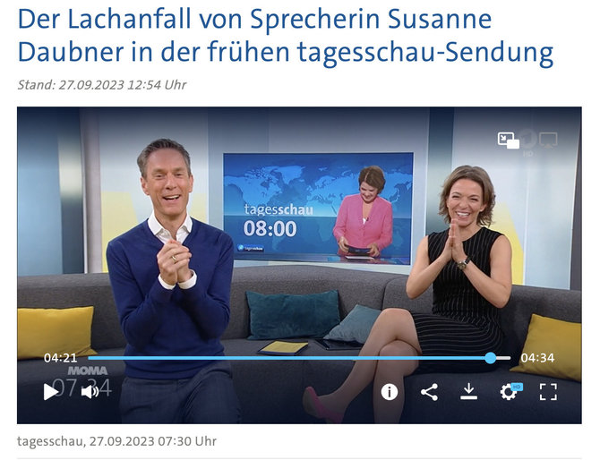 Ekrano nuotr. iš tagesschau.de/Ryto laidos vedėjas Svenas Lorigas, tapęs juoko priežastimi, vėliau atsiprašė žinių pranešėjos Susanne Daubner