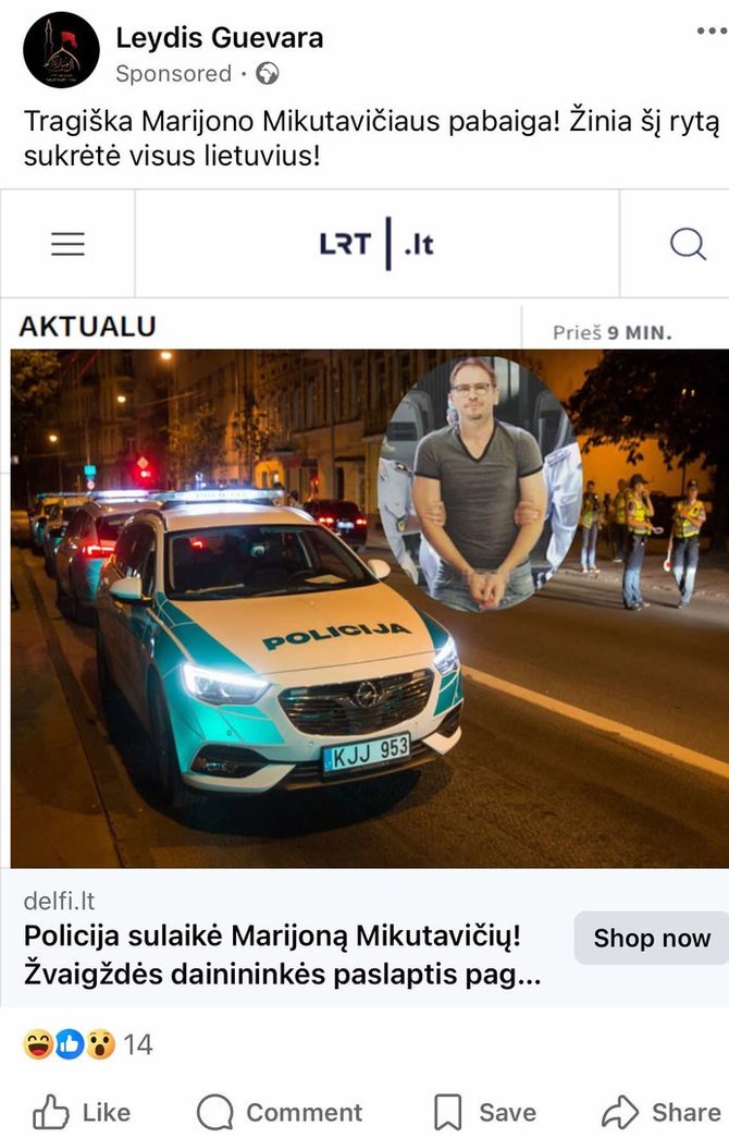 Screenshot from Facebook/Similar posts about Marijonas Mikutavičius were distributed on the Internet already in 2024. in autumn