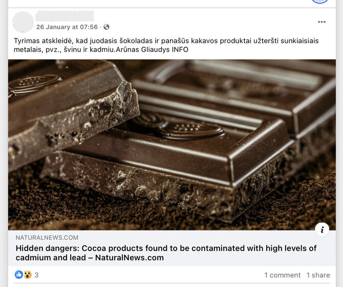 Sunkiųjų metalų kiekis daugumoje šokolado produktų neviršijo saugių ribų, tad saikingas jų vartojimas nekenkia
