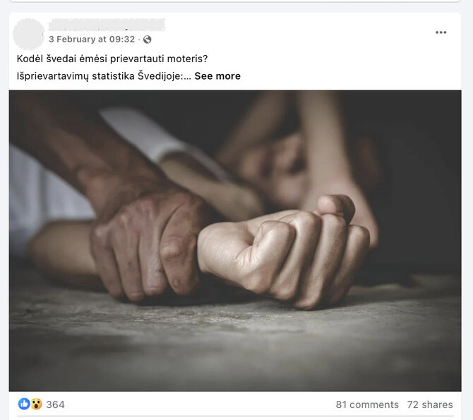 Ekrano nuotr. iš „Facebook“/Išžaginimų skaičius Švedijoje ėmė augti pakeitus šio nusikaltimo apibrėžimą