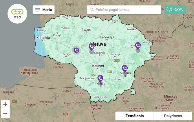 Ekrano nuotr. iš eso.lt/ESO penktadienio vakarą nerodė jokių sutrikimų Kaune