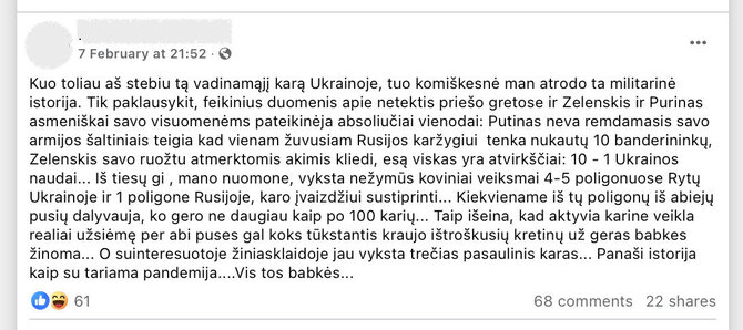 Ekrano nuotr. iš „Facebook“/Internautai vis dar bando sumenkinti karą Ukrainoje