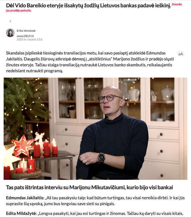 Ekrano nuotr./Sufabrikuotame straipsnyje minimi keli žmonės, tai yra vienas iš apgaulės požymių