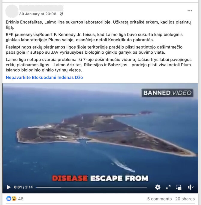 Ekrano nuotr. iš „Facebook“/Internautai nepaliauja tvirtinti, kad Laimo liga buvo sukurta kaip biologinis ginklas Slyvų saloje JAV