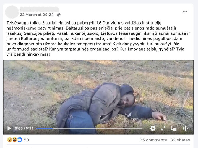 Ekrano nuotr. iš „Facebook“/Nors vyras skundžiasi buvęs sumuštas kone iki mirties, smurto požymių nei ant jo kūno, nei ant drabužių nematyti