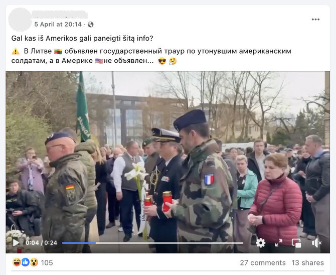 Ekrano nuotr. iš „Facebook“/Netiesa, kad Lietuvoje buvo paskelbtas valstybinis gedulas dėl žuvusių JAV karių