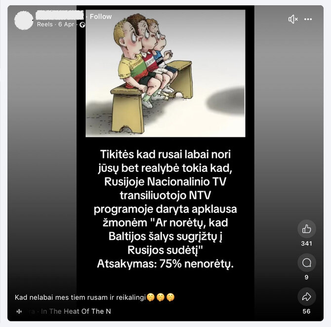 Ekrano nuotr. iš „Facebook“/Rusijoje žiūrovai tikrai buvo klausiami, ar norėtų „susigrąžinti Baltijos šalis“, bet apklausos rezultatais pasitikėti negalima