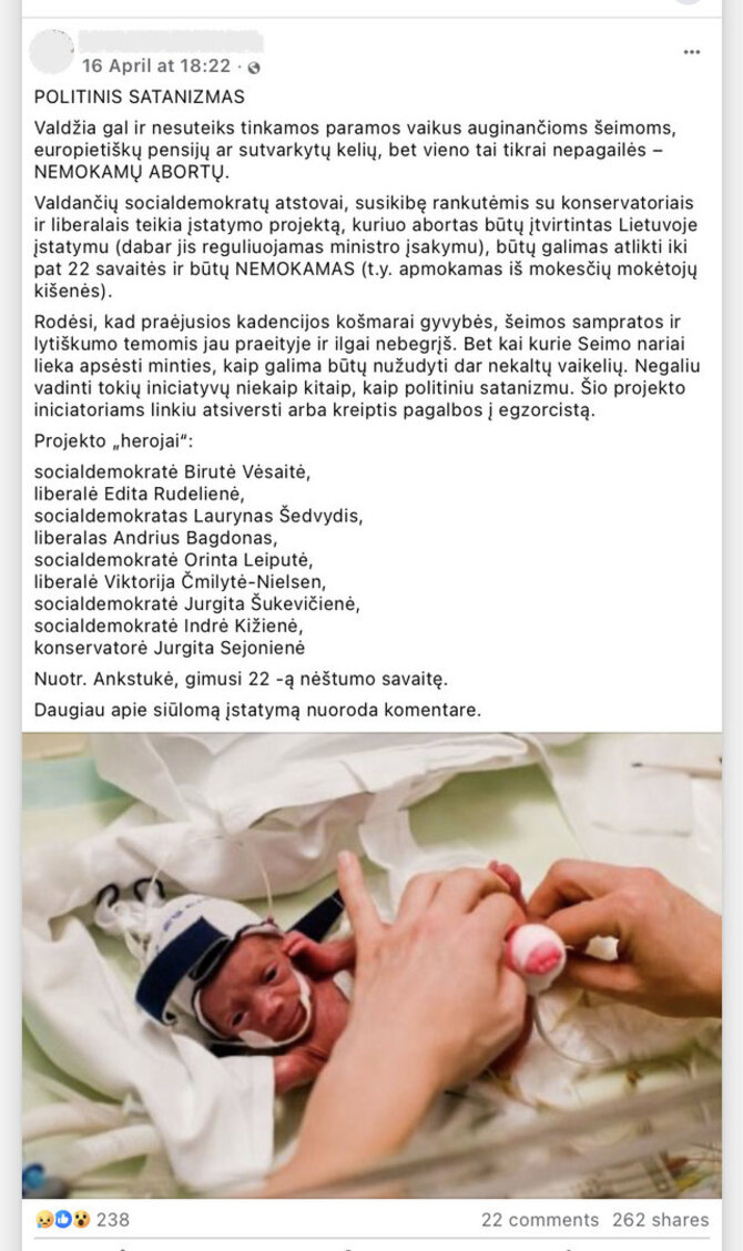 Ekrano nuotr. iš „Facebook“/„Facebook“ vartotojas bando sudaryti įspūdį, esą aborto terminą siūloma pailginti iki 22-os nėštumo savaitės