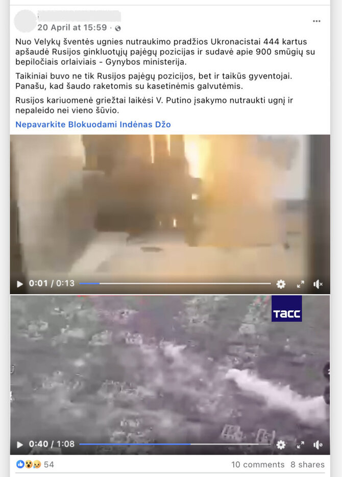 Ekrano nuotr. iš „Facebook“/Netiesa, kad Rusijos kariuomenė griežtai laikėsi įsakymo dėl paliaubų ir nepaleido nei vieno šūvio