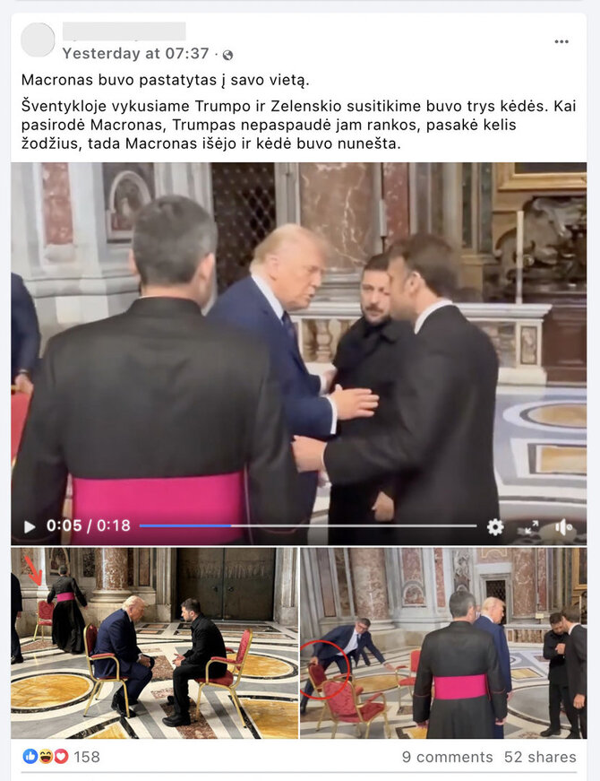 Ekrano nuotr. iš „Facebook“/Trumpas Emmanuelio Macrono, Volodymyro Zelenskio ir Donaldo Trumpo pokalbis viešojoje erdvėje interpretuojamas klaidingai