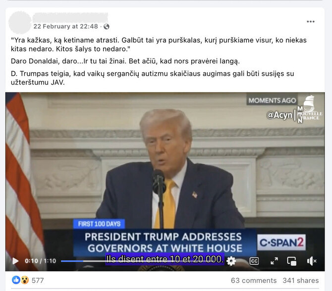 Ekrano nuotr. iš „Facebook“/Donaldas Trumpas galimai kalbėjo apie pesticidus kaip galimą autizmo priežastį, bet kas sukelia šį sutrikimą, iki galo dar neišsiaiškinta
