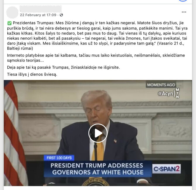 Ekrano nuotr. iš „Facebook“/Socialinių tinklų vartotojai paskubėjo Donaldo Trumpo žodžius apie autizmą susieti su „chemtreilais“, kurie su šiuo sutrikimu neturi nieko bendro