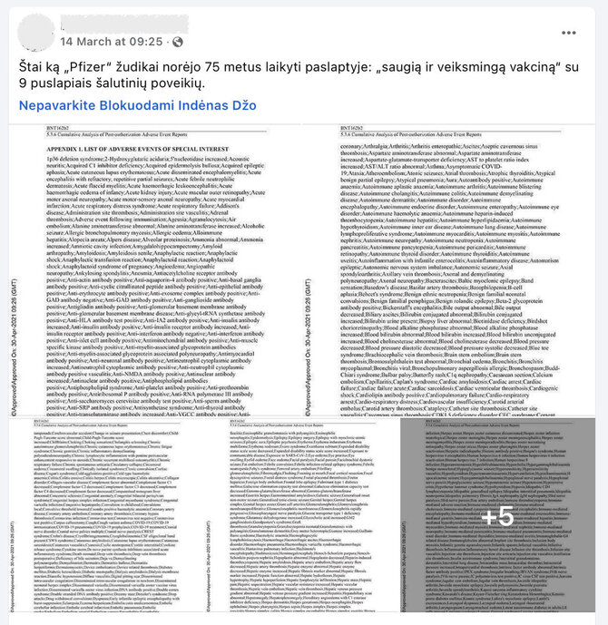 Ekrano nuotr. iš „Facebook“/Nepageidaujamų reiškinių, kuriais žmonės skundėsi po skiepo, sąrašas neįrodo, kad juos sukėlė pati vakcina