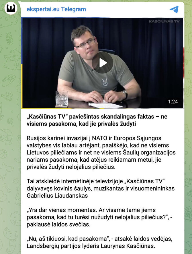 Ekrano nuotr. iš „Facebook“/Lauryno Kasčiūno ir Gabrieliaus Liaudansko-Svaro žodžiai platinami be paaiškinančio konteksto